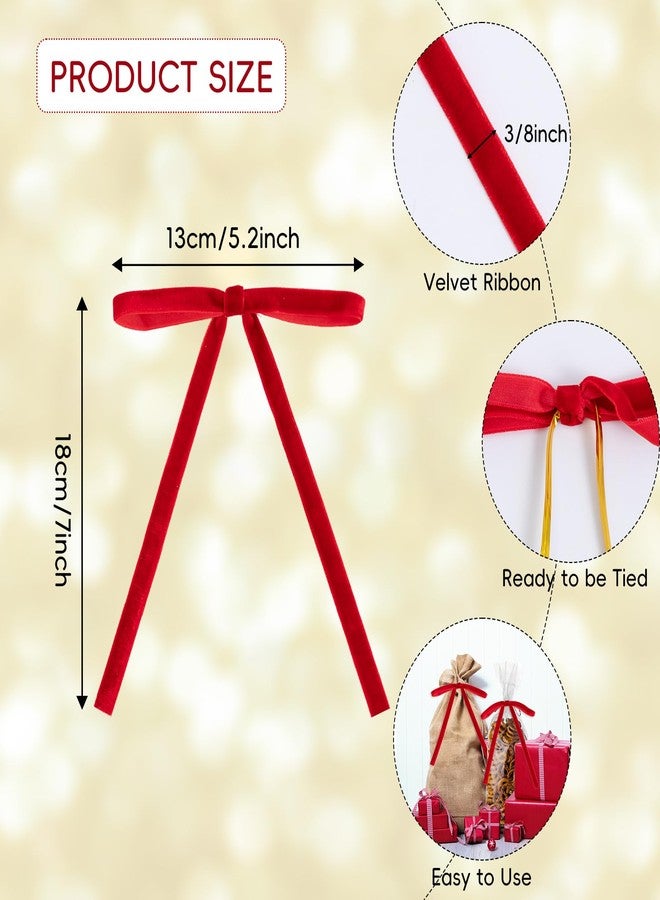 Gloreyan 12Pcs Christmas Velvet Bows, 5x7 Inch Red Xmas Velvet Ribbon Bow with Twist Tie Decorative Bows Ornaments for Christmas Tree Wreath Garland DIY Craft Gift Wrapping Decoration Party Supply - Image 2